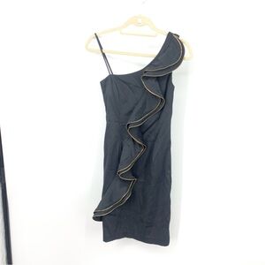 Cache Women Size 2 Small Dress Vintage Y2K Mini One Shoulder Ruffle Zip Black